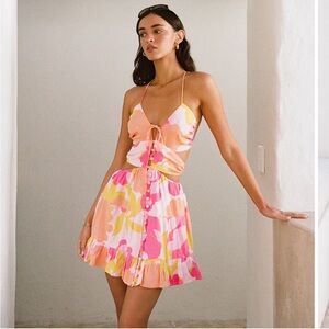Sabo Skirt Pink Peach Floral Cutout Mini Dress